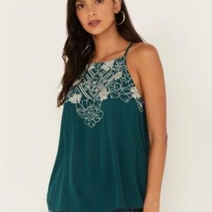 Eyeshadow Blue Embroidered Relaxed Tank Top